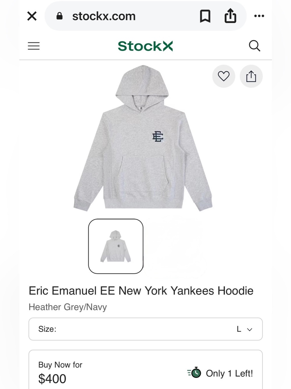 Eric Emanuel Heavyweight Heathered Grey Hooded Lightning Sweatshirt XL